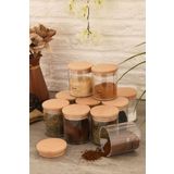 Böğürtlen Home 12'li Etiketli 300 ml Bambu Ahşap Kapaklı Baharatlık Sızdırmaz Kapaklı Saklama Kabı Seti Vakumlu