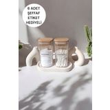 Böğürtlen Home 2li Kare Kristal Ahşap Kapaklı Banyo Düzenleyici Kulak Pamuğu Makyaj Pamuk Dolap Düzenleyici İp