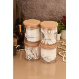 Böğürtlen Home 4'lü Vakumlu Etiketli 300ml Ahşap Kapaklı Banyo Seti Kulak Makyaj Pamuğu Diş Ipi Seti Organizer