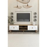 Bohem 150 cm 2 Kapaklı Raflı Tv Ünitesi – Mdf Membran Kapaklı Modern Tv Sehpası - Atlantik Çam