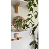 BOHEM 22cm Yuvarlak Ayna, Dekoratif Bambu Ayna , Ahşap Boncuklu Ayna, Dresuar Ayna, Makyaj Aynası