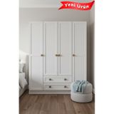 Bohem 4 Kapak 2 Çekmece Gardırop Elbise Dolabı Mdf Kapak Beyaz