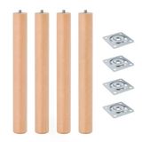 Bohem 45 Cm (4 Adet) Doğal Ahşap Boyasız Silindir Sehpa Ayağı - (4 Adet) 4X4 Metal Montaj Aparatı