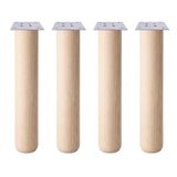Bohem 45Cm (4 Adet) Doğal Ahşap Boyasız Silindir Sehpa Ayağı - (4 Adet) 8X8 Metal Montaj Aparatı