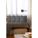 Bohem 4'lü Dekoratif Yastık Kılıfı Kırlent Kılıfı 45x45 Cm Gri Etnik Desen Gri