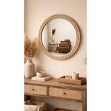 BOHEM Ahşap Boncuklu Yuvarlak Ayna 35cm,Dresuar Ayna,Konsol Aynası