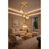 Bohem Aydınlatma Gold 3+1 Şapkalı Sarkıt 3 Renk LED Modern Avize Ayarlanabilir Başlıklar - 4
