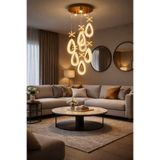 Bohem Aydınlatma Gold 7'li Damla Sarkıt 3 Renk LED Modern Avize (Beyaz Sarı Günışığı)