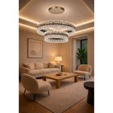 Bohem Aydınlatma Kristal Cam 30X50 Modern 3 Renk LED Kumandalı Avize - 4 - Çok Renkli