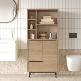 Bohem Banyo Dolabı Çok Amaçlı Dolap 3 Kapaklı Metal Ayaklı Sepet BOH9C-S - Kahverengi