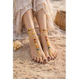 Bohem Barefoot Sandal Renkli Ahşap Boncuklu Çift Halhal