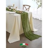 Bohem Dekoratif Runner Masa Örtüsü | Düğün, Parti, Söz, Nişan, Özel Gün Dekorasyonu Sofra Süslemesi - Adaçayı Yeşili - 90 x 300 cm