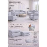 Bohem Desen krem Lastikli Koltuk Örtüsü 3+3+1+1 Takımı Esnek Lastikli Koltuk Örtüsü koltuk kılıfı Gri 180 x 230