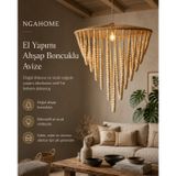 Bohem Doğal Ahşap Boncuk Sarkıt Avize - 40 cm Çap, Rustik El Yapımı NGAH019