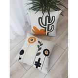 Bohem Kaktüs Temalı Punch Kırlent Kılıfı 2'li Set - 43 x 43 cm - Krem