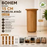 Bohem Model 15 Cm Mobilya Ayağı Söğüt Rengi Sert Polimer Koltuk Dolap Tv Ünitesi Ayağı-8 Adet