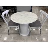 Bohem Mutfak Salon Masa Takımı Beyaz Ayak Marmo Mdf 80 cm Sabit - 80 x 80