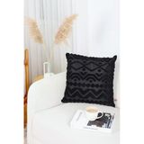 Bohem Özel Tasarım Punch Panç Desen Kare Dekoratif Kırlent Kılıfı 55X55 Cm Letta Siyah