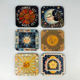 Bohem Retro Güneş ve Ay Desenli Bardak Altlığı Seti – Sanatsal 6'lı Koleksiyon - 6 LI