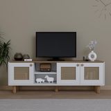 Bohem Serisi Garden Meşe - Beyaz Pvc Hasır Desen Tv Ünitesi