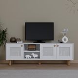 Bohem Serisi Natura Mat Beyaz Pvc Hasır Desen Tv Ünitesi