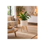 Bohem studio Ayaklı Örgü Çiçeklik 25 cm çap– Beyaz Bohem Dekoratif Saksı