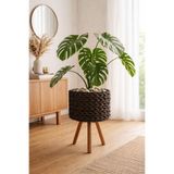 Bohem studio Ayaklı Örgü Saksı – Kahverengi Bohem Dekoratif Çiçeklik- 20 cm çap
