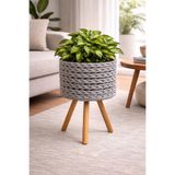 Bohem studio Gri Ayaklı Örgü Saksı – Bohem Dekoratif Çiçeklik - 20 cm çap