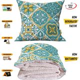 Bohem Tarz Fas Desen Tv Battaniyeli Opsiyonel Dekoratif Yastık Kırlent 2 In 1 Battaniye - 115 x 170 cm - Renkli