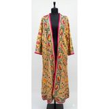 Bohem Tarz Nakışlı Yazlık Dış Giyim – Pembe Şeritli Otantik Tasarım Kimono Bej Standart
