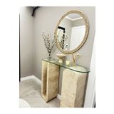 BOHEM Yuvarlak Ayna Konsol Aynası 60cm & Dresuar Ayna Natural
