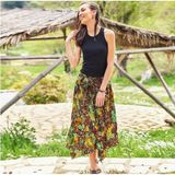 Bohemania Beli Bağlamalı Salaş Midi Yeşil Desenli Kloş Etek - Standart