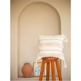 Bohemart Morocco Yastık Punch Elişi Keten Kırlent Dolgulu Tasarım - 50 x 50 cm - Kırık Beyaz
