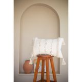 Bohemart Morocco Yastık Punch Elişi Keten Kırlent Dolgulu Tasarım - 60 x 40 cm - Kırık Beyaz