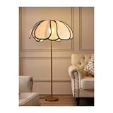 Boheme Modern Tasarım Palm Buiva Dekoratif Lambader Eskitme Gold Gövde Ekru Kumaş Abajur