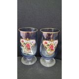Bohemia Crystal Tarzında Renkli Güllü 2'li Kahve Yanı Su Bardak Kadeh