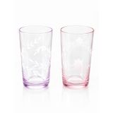 Bohemia Kristal Çiçek Desenli Pembe Cam Su Bardağı 2li Set 12cm | El İşi Kazıma Desen, Şeffaf Pembe Renk, Çiçek ve Yaprak Motifi, İnce Kristal Yapı, İkili Takım