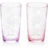 Bohemia Kristal Çiçek Desenli Pembe Cam Su Bardağı 2li Set 12CM - Genel - Renkli