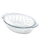 Bohemia kristal Oval Fırın Kabı, Kapaklı, Şeffaf Cam, 365x210x112 mm, 3,60L Kapasiteli, Yangına Dayanıklı