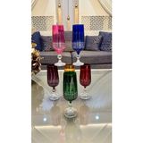 Bohemia Kristal Renkli Ayaklı Kesme El İşi Kahve Yanı Su Bardağı 6 Parçalı Cam Desenli