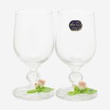 Bohemia Kristal Şarap Kadehi, 12cm, Şeffaf Cam, 2'li Set, Capodimonte Çiçek Süslemeli, Claudia Serisi