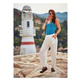 Bohemian Bohem Beli Lastikli Salas Beyaz Yoga Salvar Pantolon Beyaz S