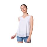 Bohemian Büyük Beden Beyaz Kolsuz Organik Pamuk Çift Katlı Bluz Beyaz 2XL