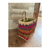 Bohemian Doğal El Yapımı Hasır Plaj Çantası 30 x 30 cm gökkuşağı M