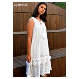 Bohemian Eteği Pileli Dantel Elbise beyaz 2XL
