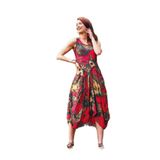Bohemian Etnik Desenli Asimetrik Kesim Kırmızı Elbise Kırmızı print 2XL