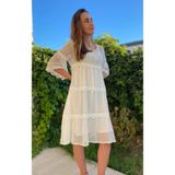 Bohemian Kadın Beyaz Ispanyol Kol Şık Elbise Beyaz L/XL