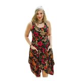 Bohemian Kadın Çiçek Desenli Asimetrik Kesim Kırmızı Elbise Kırmızı M