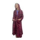 Bohemian Kadın Keten Kumaştan Dökümlü Uzun Kimono mürdüm Standart