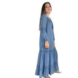 Bohemian Kadın Mavi Uzun Kollu Naturel Uzun Elbise mavi 1